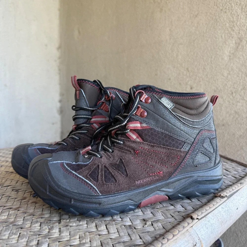 Merrell Capra Hiking Boots Kids 3M Brown Waterproof Leather Trail Shoes Outdoor